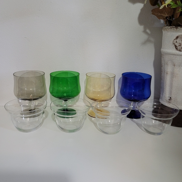 Vintage Bohemian set of 4, Shrimp Cocktail Glasses with Insert - Picture 4 of 9